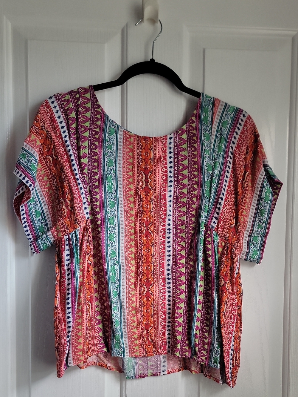 Maeve Multicolor Striped Boho Short Sleeve Top Anthropologue Small S